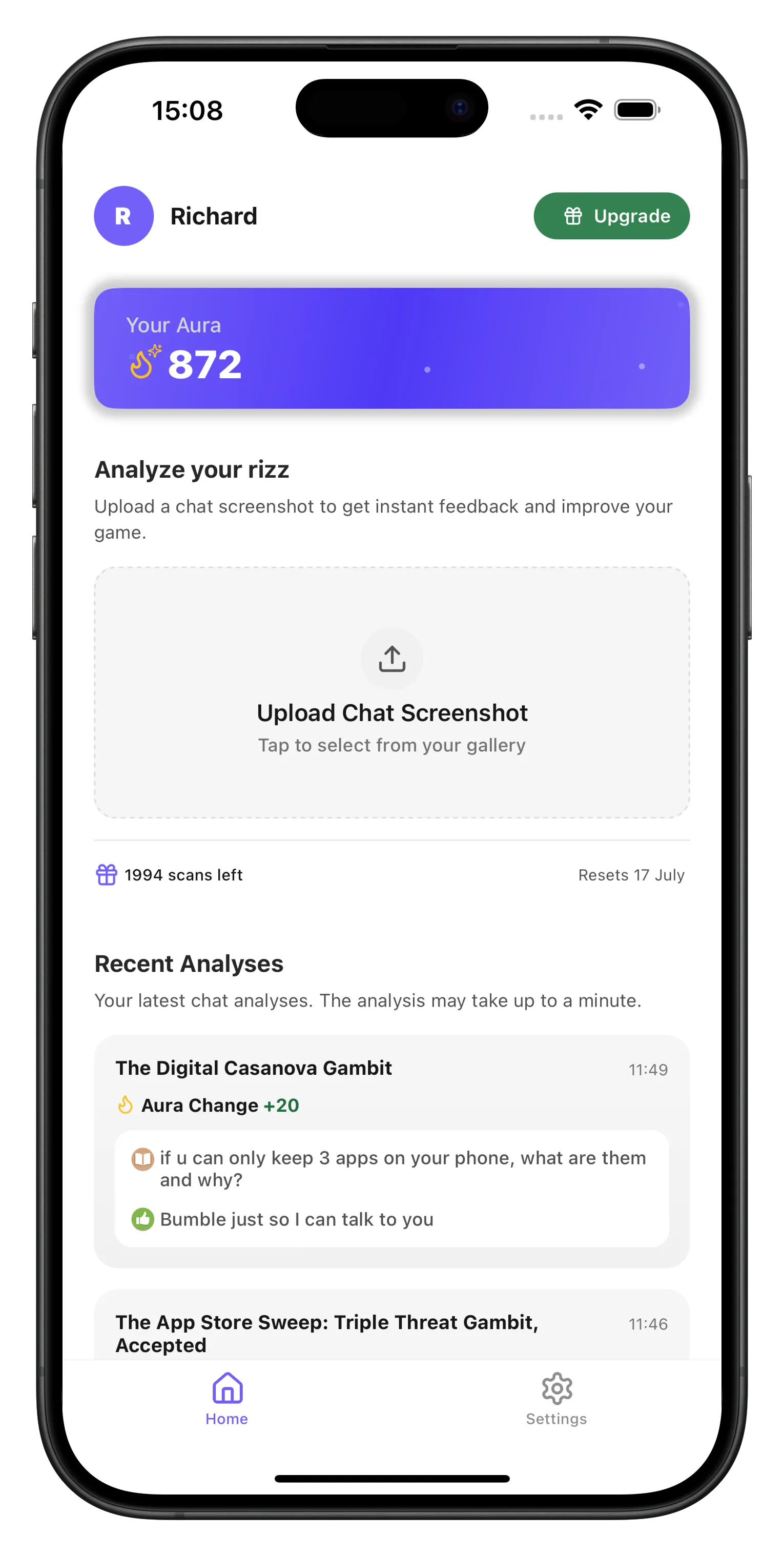 Ranked rizz app home screen